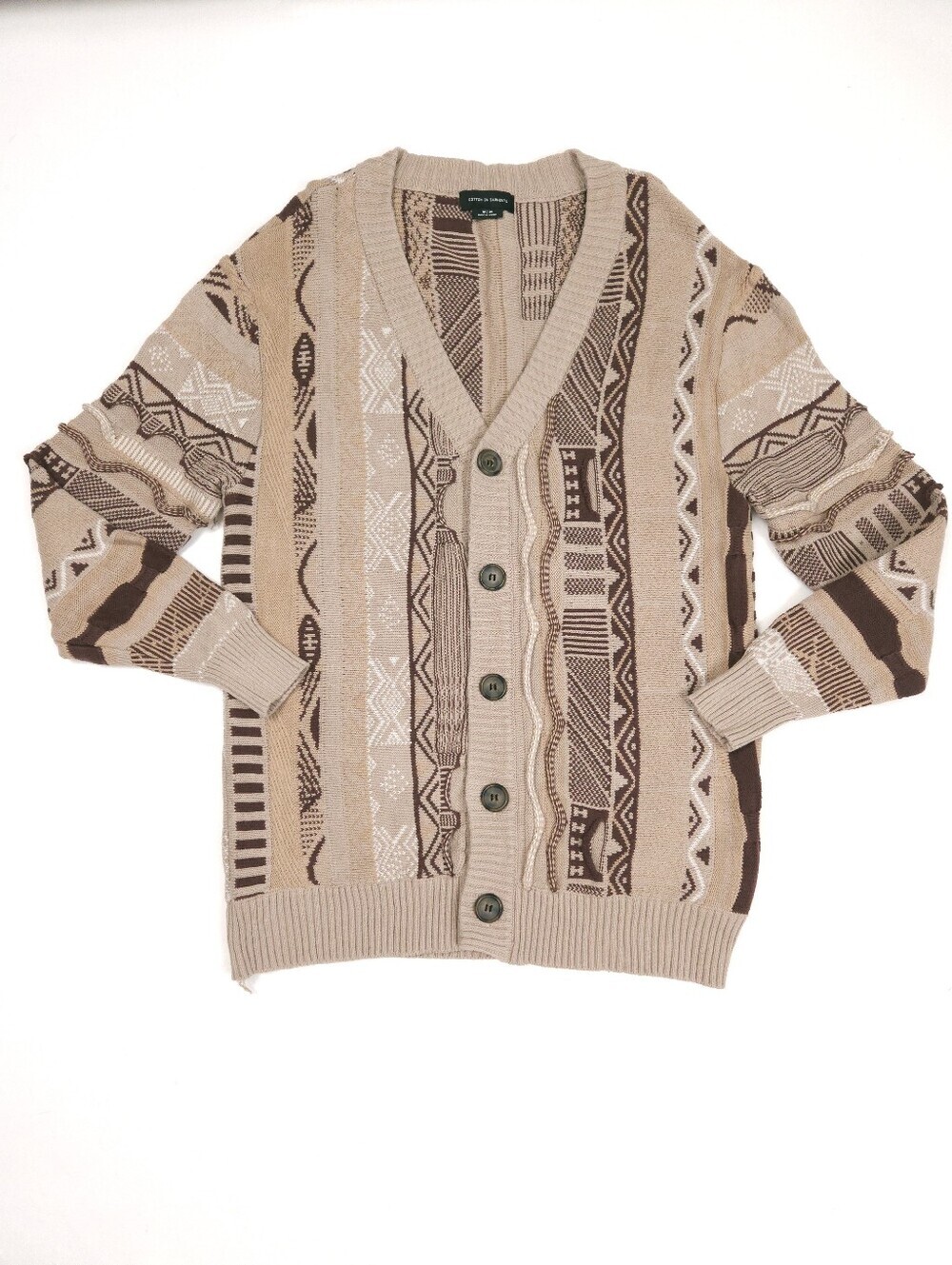 Cotton On Garments Cardigan Sweater Coogi Style 3D Textured Grandpa Retro M